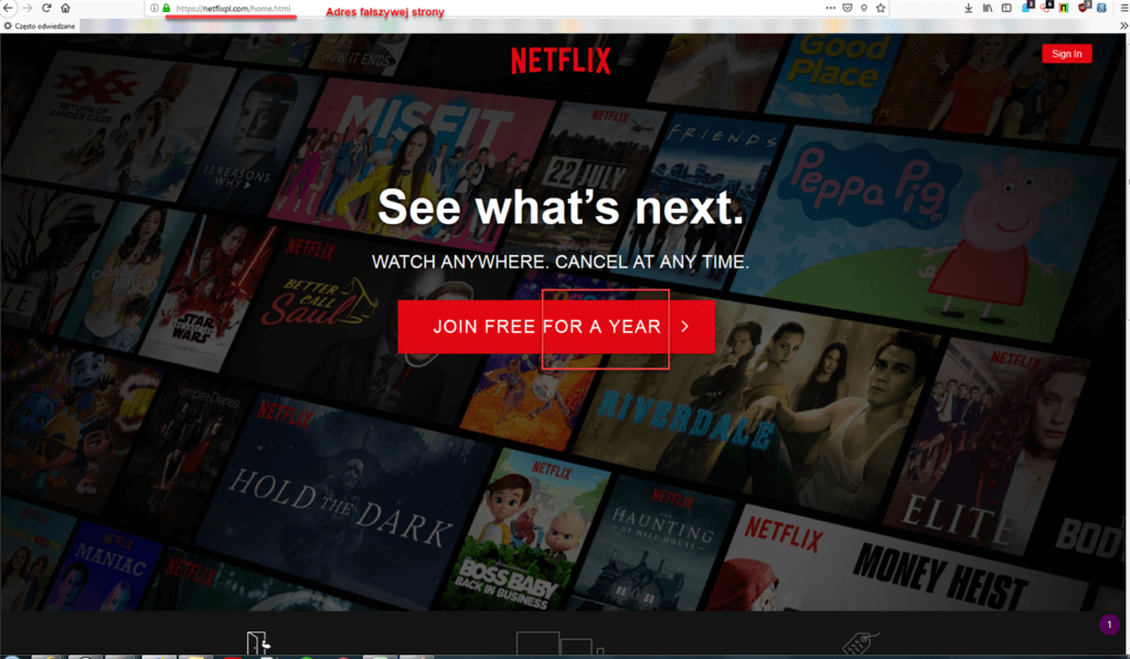 Fałszywa strona internetowa Netflix